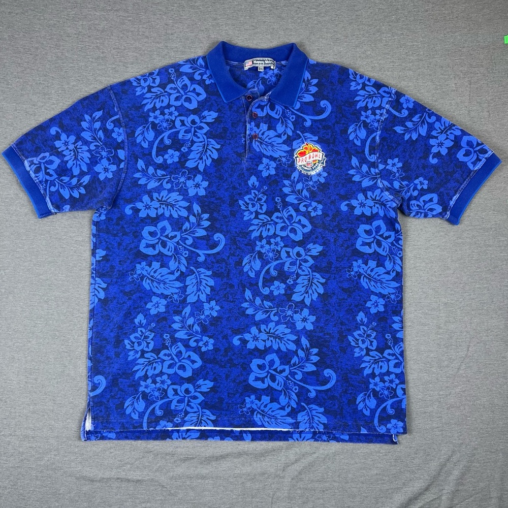 Vintage NFL Blue Floral Aloha Hawaiian Polo Shirt